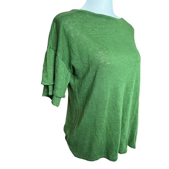 J. Jill women Love Linen relaxed blouse solid Green Knit Sz Small - Picture 4 of 8